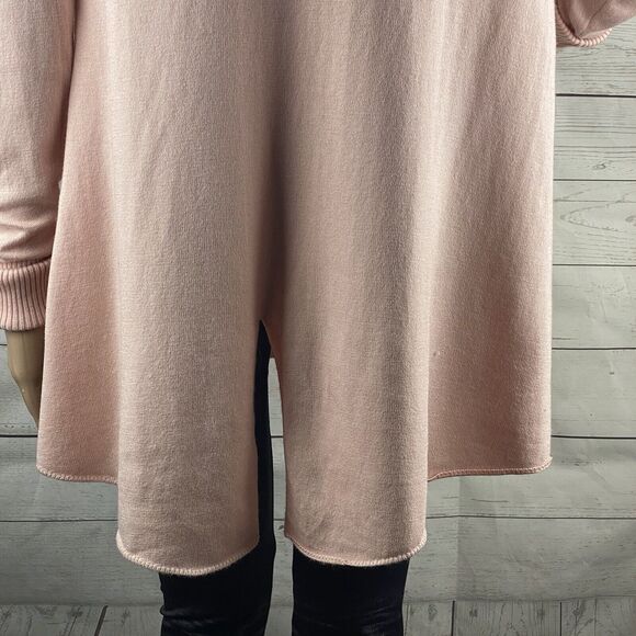 Lemón Hooded Sweater Small Pink Oversized Split Back Thin Knit Cashmere Blend - Picture 11 of 12